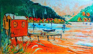 'Morning at the Paremata Boatsheds' by Vincent Duncan (SOLD)