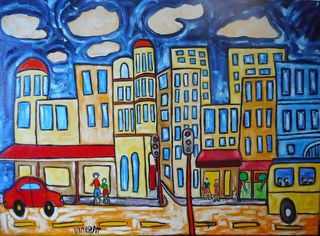 'Busy on Lambton Quay' by Vincent Duncan (Sold)